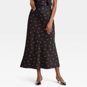 MAXI SKIRT with Red Lips print